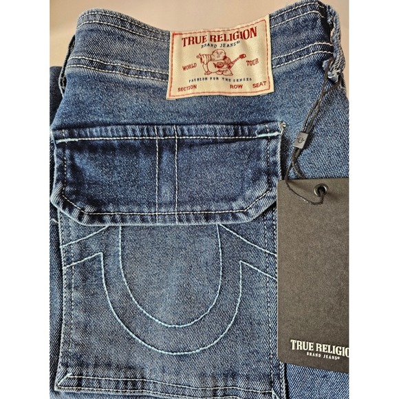True Religion Denim - True Religion Womens Denim Cargo SN Straight Jeans Medium Blaze Wash Size 29 NEW